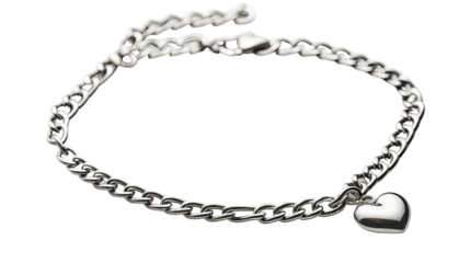 Love's Embrace: A captivating close-up of a delicate silver bracelet, adorned with a heart-shaped charm, symbolizing affection, devotion, and cherished moments.