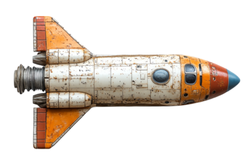 Rocket shuttle model, detailed design, white isolate background.
