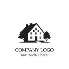 a house silhouette black and white illustration for logo company vector image