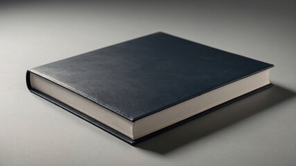 The Elegance of Knowledge: A hardcover book lies closed, its sleek, navy-blue cover hinting at the stories held within, captured in a professional and minimalist style.