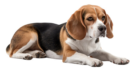 The Beagle's Pose: Captivating moment of a handsome Beagle, captured in stunning detail, lounging with a sense of relaxed contentment