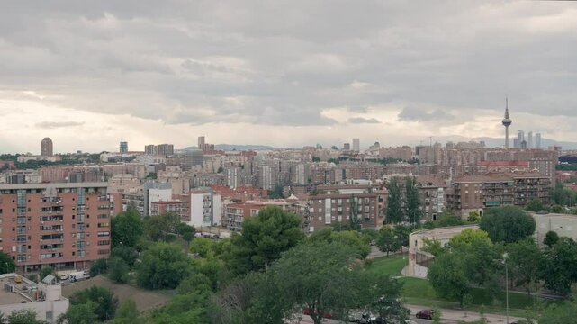 Skyline of Madrid during winter. Video recorded from Vallecas, 7 tetas park