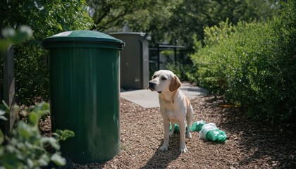Pet waste management backyard compost bin home garden image of eco-friendly practices natural setting observant dog