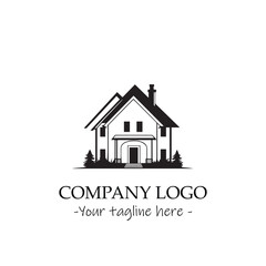a house silhouette black and white illustration for logo company vector image