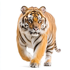 Fototapeta premium majestic tiger with striped back walks confidently on white background
