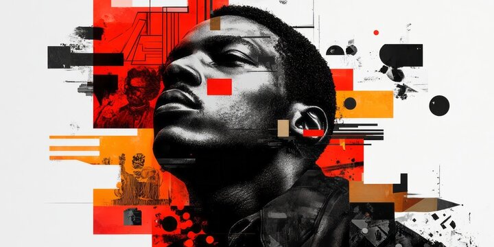 Artistic representation of a black man looks upwards contemplatively