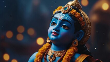 Divine Gaze: A close-up of a blue-skinned figure, with regal attire and captivating gaze. Delicate details capture a sense of serene divinity.
