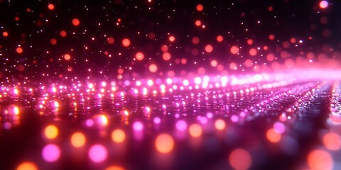 Fototapeta premium Bright neon lights illuminate the dark landscape with sparkling reflections