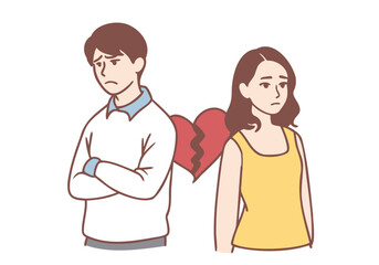 Unhappy couple ignore talking after fight or misunderstanding. Hand drawn style vector design illustrations.