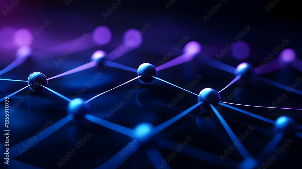 Poster abstract digital network structure with glowing lines and nodes, representing advanced technology an