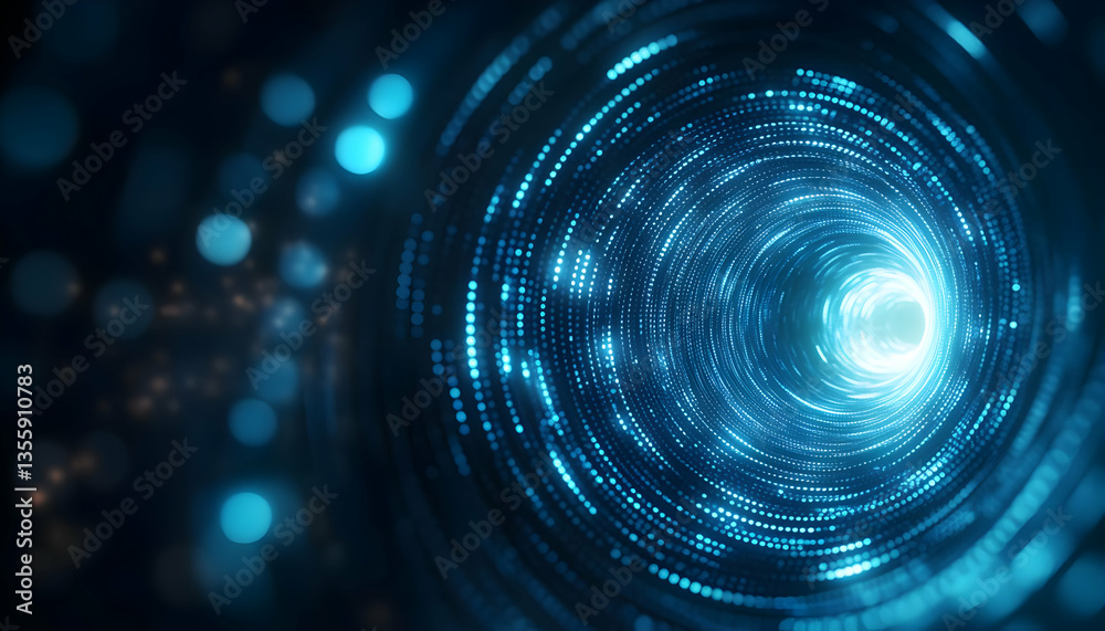 Wall mural abstract digital tunnel with glowing particles, creating an immersive futuristic atmosphere, ideal f