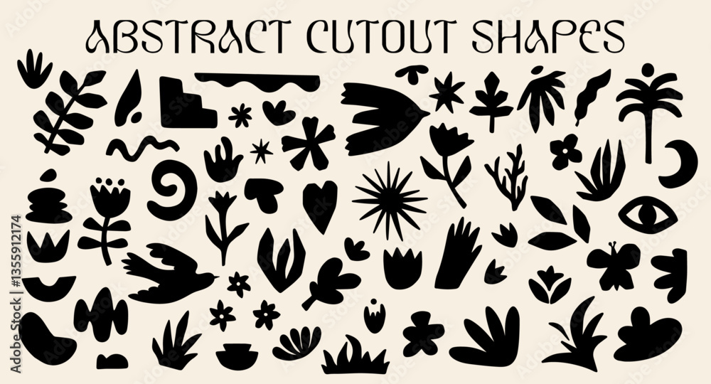 Fototapete abstract cutouts shapes design elements set with vector illustration of different types exotic leave