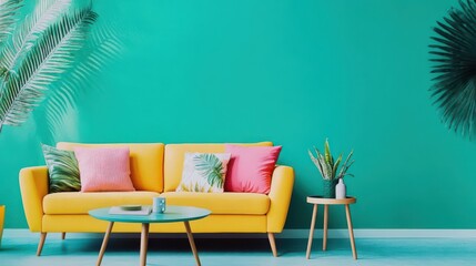 A vibrant jungle-inspired living room with sustainable materials