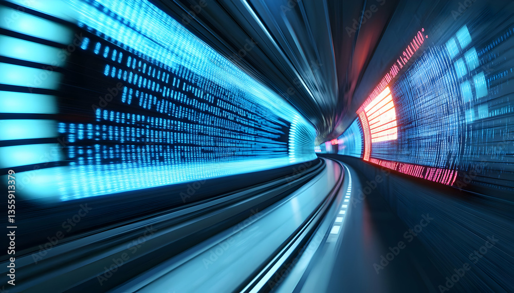 Sticker a dynamic and futuristic representation of a tunnel, illustrating rapid movement and digital energy 