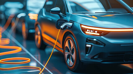 Electric cars charging in modern station