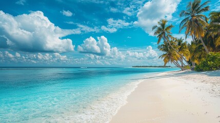 Fototapeta premium A serene tropical beach with crystal-clear turquoise waters