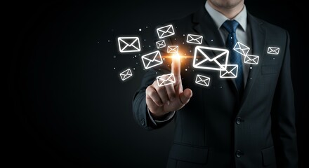 businessman pressing virtual button