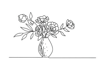 Elegant Line Drawing Peonies in a Vase, Simple Floral Art