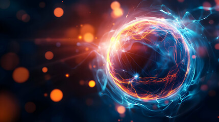 Obraz premium A vibrant abstract representation of energy, showcasing glowing particles swirling in a mysterious orb.