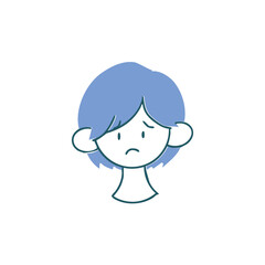 困り顔のショートカットの女性　シンプルな手描き単品イラスト