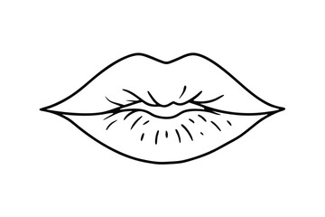Closeup Line Art Drawing of Full Lips, Kissable, Sensual