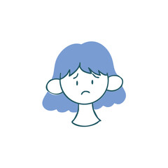 困り顔のボブヘアーの女性　シンプルな手描き単品イラスト