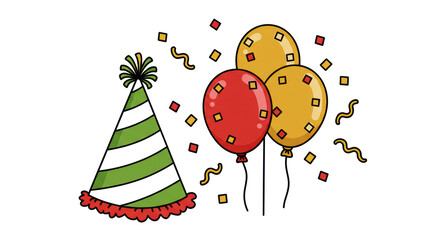 Isolated Birthday Party Hat and Balloons Festive