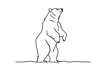 Majestic Grizzly Bear Line Art Drawing, Standing Tall, Wild Animal