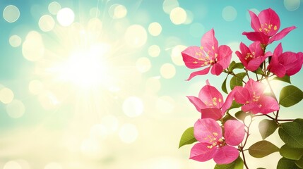 Bright Pink Bougainvillea Flowers Against Soft Bokeh Background
