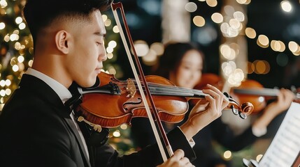 Fototapeta premium Elegant Violin Performance at a Festive Evening Event
