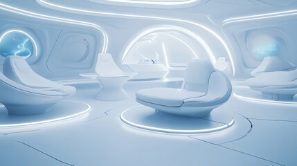 Futuristic interior design with ergonomic chairs and illuminated accents
