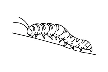 Line art drawing of a segmented caterpillar crawling on a branch