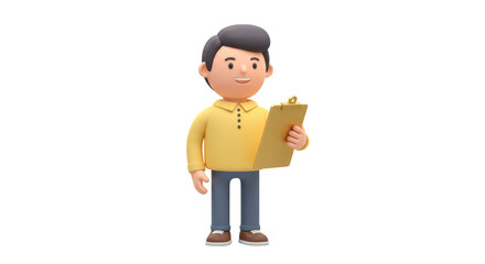 Isolated Smiling Man Holding Clipboard Ready to Take Notes