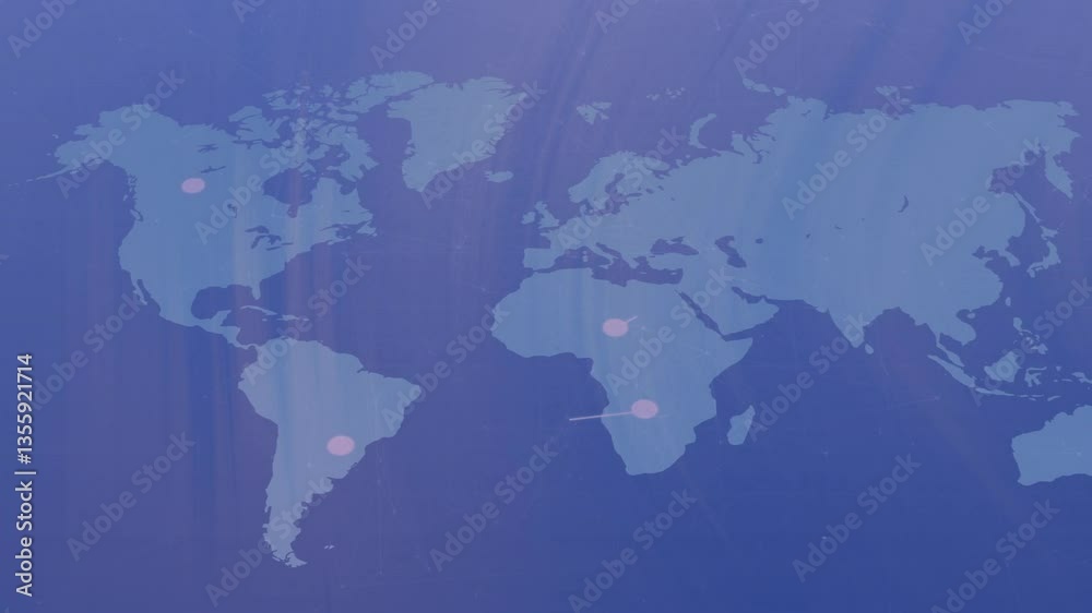 Poster animation of world map with highlighted points, connecting lines on blue background