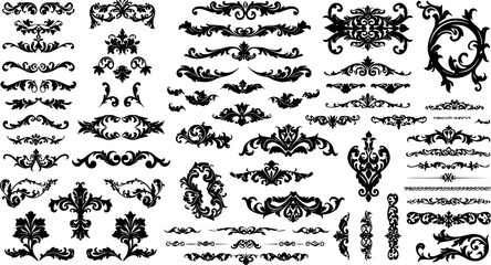 Set of mega collection vintage decorative elements border. Natural retro decoration vector element. isolated on white.
