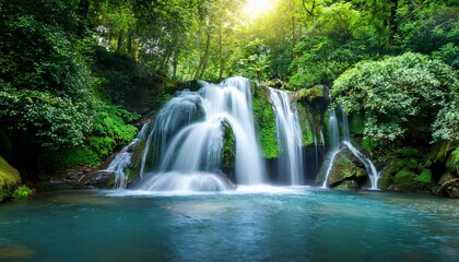 serene waterfall oasis lush forest nature