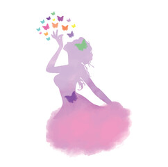 Watercolor free woman silhouette vector, watercolor woman silhouette illustration