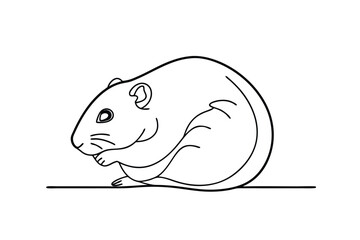 Line drawing illustration of a cute, small rodent, possibly a mouse or vole