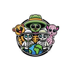 Awe-struck alien observers witness diverse Earth animals – playful monkeys, majestic elephants, swift cheetahs – from a hidden vantage point, filled with wonder.