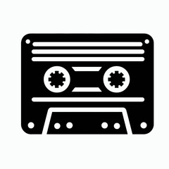Fototapeta premium very simple flat and minimalist Cassette Tape silhouette in black on a white background