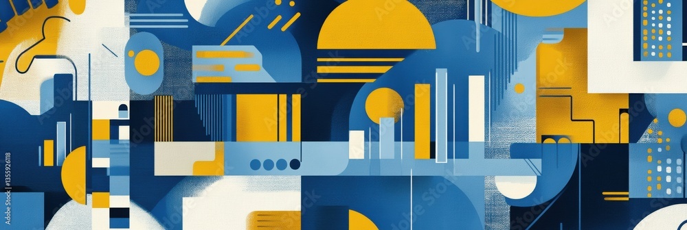 Poster dynamic visualization of stock market growth charts merging with political symbols in a modern blue 