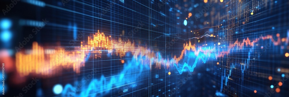 Poster dynamic visualization of stock market growth merging with political symbols in a modern corporate ae