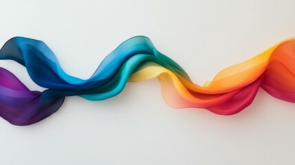 Colorful fabric ribbon flowing, swirling in waves on white background.