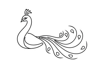 Elegant Line Art Peacock Design, Indian Bird, Stylized Feathers