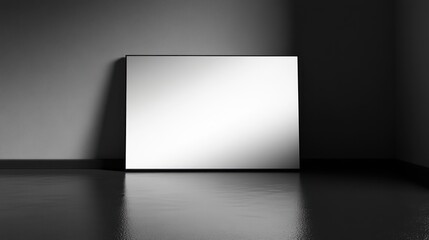 Empty Rectangular Canvas in a Dark Room