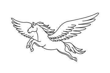 Obraz premium Majestic Pegasus Mythical winged horse, soaring, fantasy art, line drawing, elegant, graceful, power