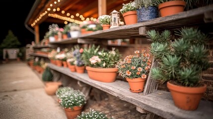 Rustic plant display shelves