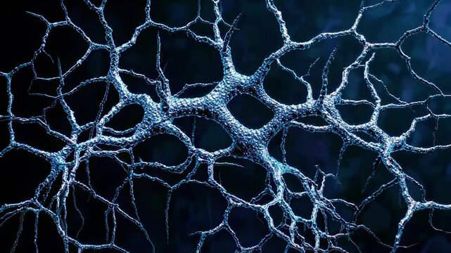 Close-up, high-angle shot of intricate neural network, showcasing detailed textures and vibrant blue hues, resembling a scientific video visualization. Live desktop wallpaper.