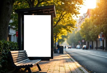 Empty bus stop shelter with copyspace for advertising in a sunny urban setting