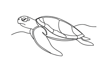 Sea Turtle Line Art Drawing, Ocean Wildlife, SingleLine Illustration